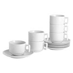 Argon Tableware White Stacking Cup/Saucer Set - 200ml (7oz) - 12 Cups & 12 Saucers