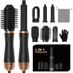 Styler de Pelo 6 en 1, Airstyler Pelo Styler Conjunto con Cepillo Redondo Secador de Pelo, Cepillo de Aire Caliente, el Flujo de Aire Rizador Automático,Secador de Pelo,Plancha de Pelo Cepillo (Negro)