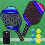 Pickleball Paddles, AKLOT Pickleball Set 2 Pcs Pickle Ball Raquette Fiberglass Racquets for Women and Men Indoor or Outdoor Play with 6 Balls,Carry Bag