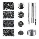 140 Sets Leather Snap Fasteners Kit, 12.5mm Metal Snap Buttons Press Studs with 4 Setter Tools for Clothes Leather Craft Bracelet Jackets Jeans Wears Windbreaker Shirts Backpacks Wallet Bags(Black)