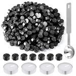 BOUIEXYE 500 Pcs Octagon Sealing Wax Beads Black Wax Seal Beads with 4 Pcs Tea Candles and 1 Pcs Wax Melting Spoon for Crafts Letter Wine Greeting Cards Sealing