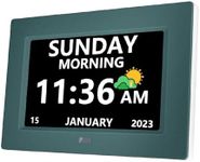 LXBYJKJ 7 Inch Digital Clock with Day and Date for Elderly Alzheimer's Dementia Clock Customizable Alarms and Medicine Reminders 3 Display Modes Large Font Digital Alarm Clock for Seniors Green