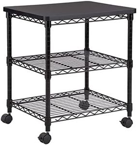 Safco Desk Side Wire Machine Stand with Wheels, 3 Tier, 200 lbs Capacity, Black Steel Frame & Multifunctional Utility Shelves. Perfect for Home, Office, Classroom & Garage