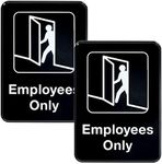 Excello Global Products Employees Only Sign: Easy to Mount Informative Plastic Sign with Symbols 5”x7”, Pack of 2 (Black)