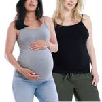 Motherhood Maternity Women's Clip Down Nursing Tank Top Cami with Adjustable Straps for Breastfeeding-2 Pack, Black/H. Grey, Small