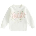 ZZLBUF Infant Baby Girl Boy Knitted Jumper Toddler Baby Half/First Birthday Outfit Cute Sweater Pullover Tops Warm Clothes (02- White, 6-12 Months)