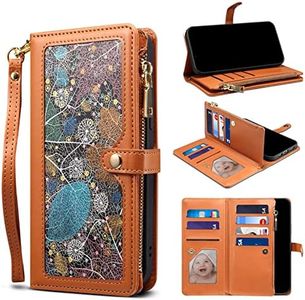 YocoverTech for iPhone 6 Plus/6S Plus Case,for iPhone 7 Plus/8 Plus Wallet Case,Colourful PU Leather Stand Flip Cover with Wrist Strap[RFID Blocking][10 Card Slots+Cash Bag]-Brown