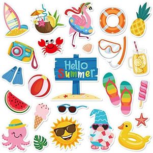 Whaline 48Pcs Summer Beach Cutouts Tropical Sea Beach Pool Party Cutouts Summertime Ice Cream Flamingo Bulletin Board Decoration with 100Pcs Glue Point for Back to School Classroom Decor