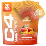 C4 Smart Energy | 20 Nootropic Powder Sachets with Brainberry, L Tyrosine + Natural Caffeine | Promotes Sharp Mental Focus + Wellbeing | Low Calorie Sugar Free Energy Drink | Focus Supplement | Mango