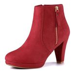 Allegra K Women's Side Zip Low Platform Chunky Heel Red Ankle Booties 9 M US