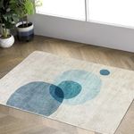 Tinyboy-hbq Area Rug Short Pile Living Room Carpet Modern Geometric Design Rugs Circular Pattern Rug Non-Slip Decorative Rugs for Bedroom (Light Blue/Beige, 80 * 120cm)