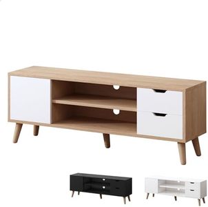 ALFORDSON TV Cabinet Stand with 2 Drawers, 2 Shelves and Storage Cabinet, Modern Furniture Entertainment Unit for Living Room, Multimedia Centre, 120 x 30 x 43cm, Wood White