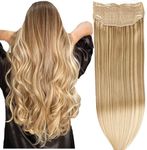 DIYOMO Halo Hair Extensions Dark Blonde Highlighted Bleach Blonde Halo Hair Extensions Real Human Hair Transparent Adjustable Size Removable Secure，Halo Extensions Real Human Hair #P18/613 100g 20Inch