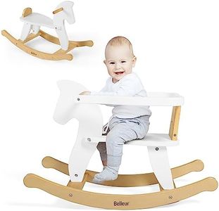 Belleur Wooden Rocking Horse for Toddler 1-3 Year Old, Baby Wood Ride-on Toys with Removable Fence for Indoor & Outdoor Activities, Boys & Girls Rocking Animal for Birthday Pink