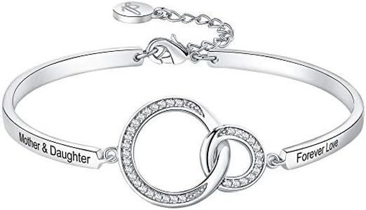 Aihitero Christmas Mother Daughter Gift, ‘Mother Daughter Forever Love’ Interlocking Circles Bangle Bracelet, Women Girl White Gold Jewelry, Birthday Anniversary Xmas Presents from Mum Mama Mommy Mom