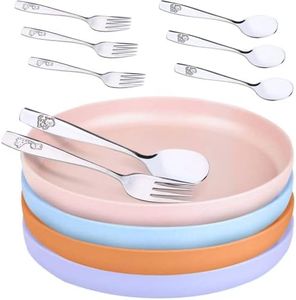 Bamboo Plates for Kids and Toddlers – 12 Pack Bamboo Toddler Plates & Stainless Steel Silverware Set – 8 Inch Bamboo Kids Plates – Eco-Friendly Kids Bamboo Plates – Dishwasher Safe