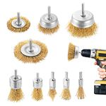 DazSpirit 9PCS Brass Coated Wire Brush Wheel & Cup Brush Set with 1/4-Inch Shank Brush Kit for Removal Rust/Corrosion/Paint -Reduced Wire Breakage and Longer Life Wire Brush Set for Drill