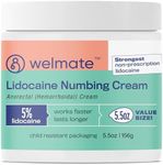 WELMATE | 5% Lidocaine | Numbing Cream Maximum Strength | Topical Anesthetic | Aches, Back Pain, Itching, Soreness, Burning, Tattoos, & Bruises | Unscented | Vegan | Child Resistant Packaging | 5.5 Oz