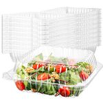 50 Clear Plastic Containers, 8" X 8" X 3" Hinged Lid Togo Containers for Food | Clamshell Food Containers for Strawberry Boxes, Bakery Supplies, Cake, Cookie, Dessert, Salad Containers, Treat Boxes