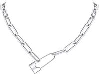 16inch Punk Padlock Pendant Goth Necklace Stainless Steel Choker Link Chain for Women