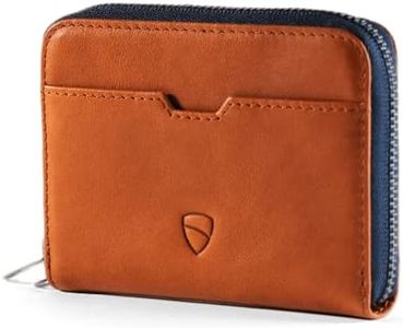 Vaultskin Mayfair Minimalist Leather Zipper Wallet. Small RFID-Blocking Multi-Card Holder with Coin Compartment (Cognac)
