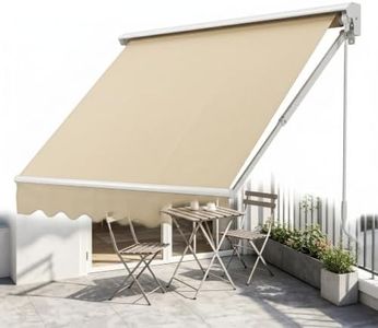 Retractable Awning 116 inch Wide Patio Awning with Manual Handle, Beige Sun Shade for Balcony, Water-Resistant Polyester