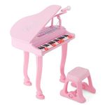 HONEY JOY Classical Kids Piano, 31-Key Toy Mini Grand Piano w/ Music Stand & Stool, Portable Electronic Piano Educational Musical Instrument Toy w/ Microphone, Lights, Gift for Kids (Pink, 37 Keys)