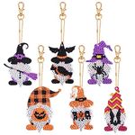 MWOOT 6 PCS DIY Diamond Art Painting Keyrings Halloween Gnome 5D Diamond Pasted Painting Keychain Double Sided Full Drill Rhinestone Painting Key Chains Pendant for Women Purse Backpack Handbag Decor