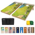 GoSports 4 ft x 2 ft Regulation Size Premium Wood Cornhole Set - Vintage Wood Designs - Golf Course