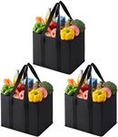 VENO 3 Pack Reusable Grocery Bags, Shopping Bags for groceries, Utility Tote with Handles and Hard Bottom, Foldable Shopping Cart Organizer, Multi-Purpose, Heavy-Duty (Black, 6 Gallon-3 Pack)