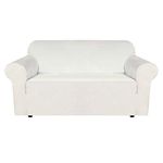 Thick Velvet Stretch Sofa Covers 2 Seater Couch Covers for Living Room Sofa Slipcovers Furniture Covers with Elastic Bottom, Soft Thick Fabric Washable (Loveseat 2 Seater, Off White) 58 inch -72 inch