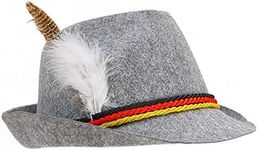 Skeleteen German Oktoberfest Alpine Fedora - Bavarian Swiss Traditional Trachten Felt Costume Hat with Feather for Kids and Adults Grey