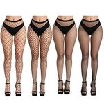 CHRORINE 4 Pack Fishnet Stockings Women High Waist Tights 4 Styles Fishnet Tights Pantyhose