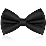 URAQT Men's Bow Tie, Classic Solid Color Pre-Tied Bow Tie for Men, Satin Tux Bowtie, Adjustable Formal Neck Bowtie for Parties, Wedding (Black)