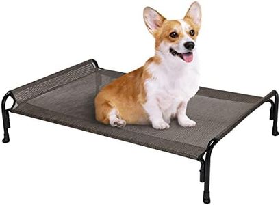 Veehoo Elevated Dog Bed, Outdoor Raised Dog Cots Bed for Medium Dogs, Cooling Camping Elevated Pet Bed with Slope Headrest for Indoor and Outdoor, Washable Breathable, Medium, Brown, CWC2204