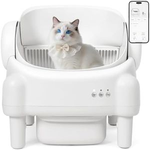 Paruuntys Self Cleaning Litter Box,Open Top Automatic Litter Box with App Control for Multiple Cats, Safety Sensors Protection, Odor Control Includes 2 roll Liners,Large Waste Bin, Cream White