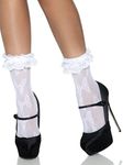 Leg Avenue Lace ruffle butterfly net anklets, White Lace, One Size