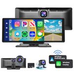 Portable Car Stereo with Wireless Apple Carplay Android Auto HD Front and Rear Backup Camera Driving Recorder 64G TF Card, podofo 9.3'' Touchscreen Radio,Bluetooth/GPS Navigation,for All Vehicles