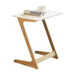 Forevich Bamboo Modern Tv Trays Table for Eating, Wood Couch Table End Snack Desk Sofa Side Table Z Shaped White