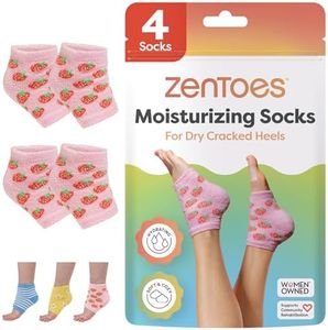 ZenToes Moisturizing Socks for Cracked Heel Treatment - Vitamin E, Olive Oil and Jojoba Oil Infused Heel Socks to Soften and Hydrate (Pink Strawberries, Regular)