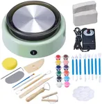 VEVOR Mini Pottery Wheel, 6 inch Turntable, Forward and Reverse Rotation, Adjustable Speed, Electric Clay Wheel for Kids and Beginners, with Shaping Tools, for Home DIY, Pottery Classes, Green