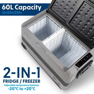 Dellonda 60L Portable Car Fridge Freezer – Dual Zone, 12/24/230V
