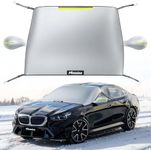 Nmoiss Windshield Cover for Ice and Snow [600D Upgraded Silver Waterproof] Against Frost Ice and Snow Easy Installation with Straps Compact All-Weather Durable Fit for Cars SUVs and Trucks