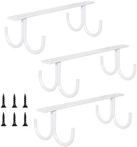 Mocoum Under Cabinet Mug Rack, Rustic Mug Organizer Rack Cup Holder Under Shelf 12 Hanging Hooks Rack for Mugs, Coffee Cups and Kitchen Utensils Display (White-3 Pack-12 Hooks)