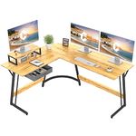 CubiCubi Modern L-Shaped Desk Computer Corner Desk, Home Office Writing Study Workstation with Small Table, Space Saving, Easy to Assemble (Natural, 59inch)