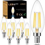 Cotanic E12 Base 3000K LED Light Bulbs Dimmable, Soft White Candelabra LED Bulbs 60W Equivalent, Candle Shape Type B Light Bulbs for Chandelier, Decorative LED Filament Clear Glass, 600LM, 6 Pack