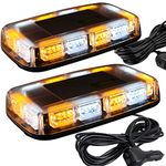 ASPL 2pcs 48LED Roof Top Strobe Lights, High Visibility Emergency Safety Warning LED Mini Strobe Light bar with Magnetic Base for 12-24V Snow Plow, Trucks, Construction Vehicles (Amber/White)