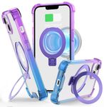 ANSIWEE for iPhone 15 Magsafe Case, Military-Grade Protection, Built-in Stand, Clear Bumper Cover with Ring Holder for Men Women (Purple Blue)