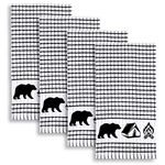 Cackleberry Home Wilderness Camping Terrycloth Kitchen Towels Windowpane Check Fabric, Set of 4 (Black)