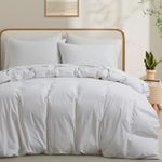 LOVQUE White Duvet Cover Full Size, 100% Washed Cotton Linen Like Bedding Set with Zipper Closure (No Comforter), 80x90 Inches